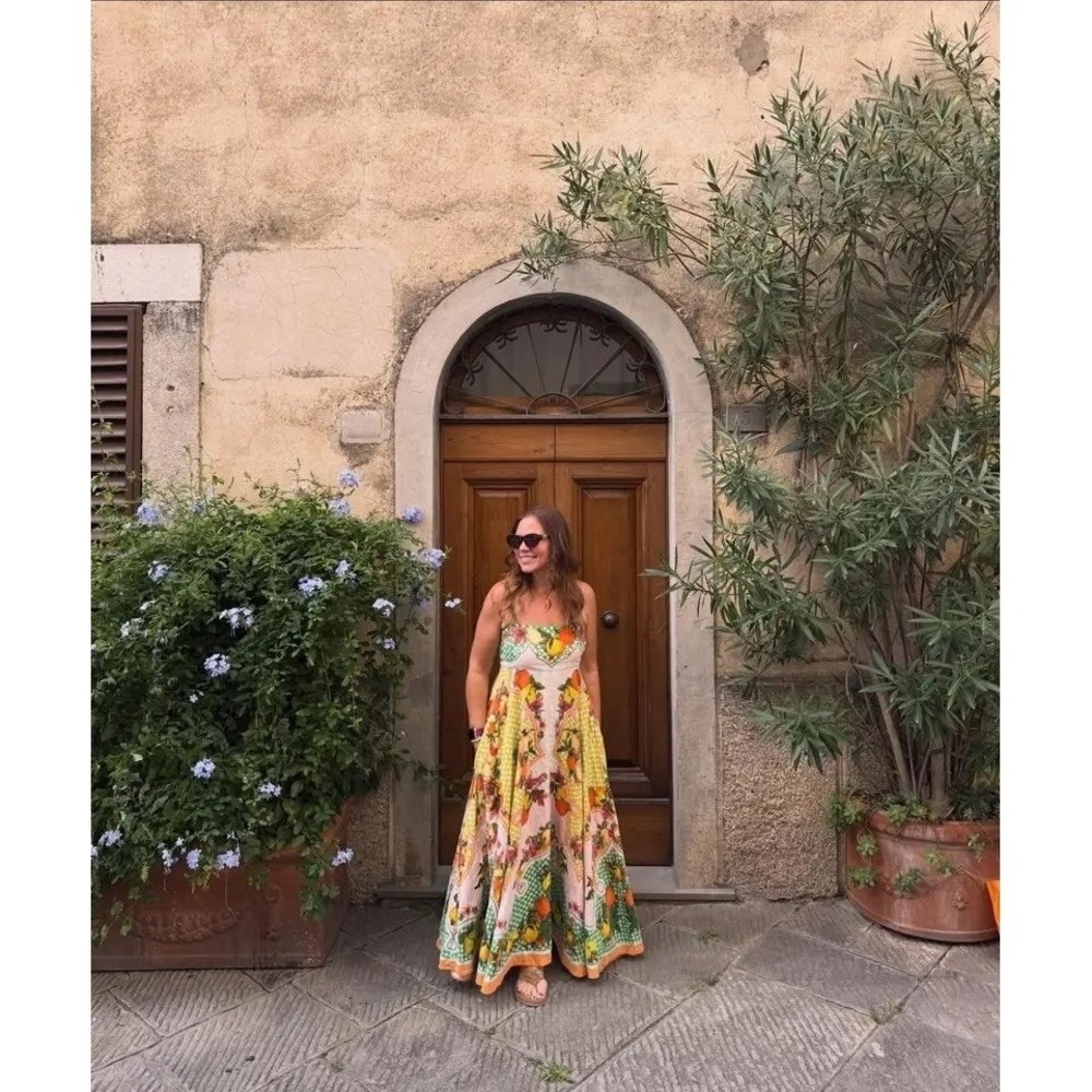ALÉMAIS Alemais Lemonis Sundress Citrus Print Linen Midi Dress Size 12 - Picture 12 of 12
